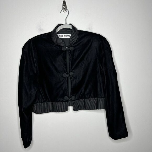 Bae + Castro Bolero Womens Size 10 Black Velvet Cropped Jacket Shoulder Pads - Picture 11 of 13